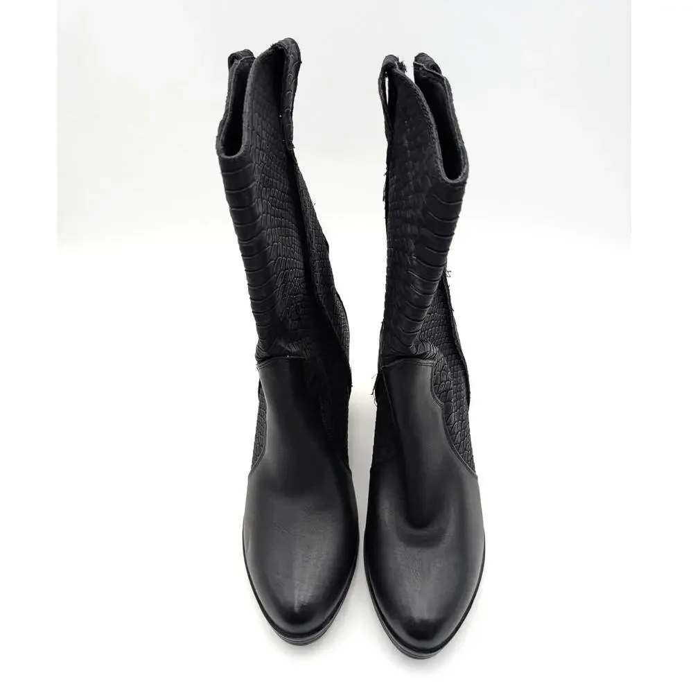 MIA Cindy Embossed Western Cowboy Boots Pointed Toe Women's Black Size US9M EU39